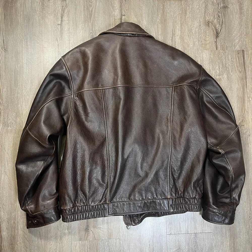 VTG Sonoma Distressed Genuine Leather Heavy Jacket Men L USA Flag